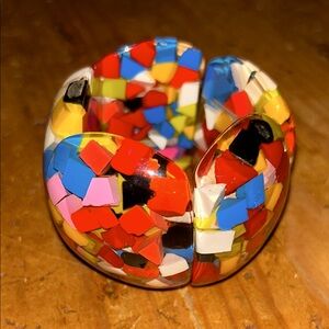RARE!! VINTAGE MARION GODART PARIS art Deco lucite confetti stretch Bracelet
